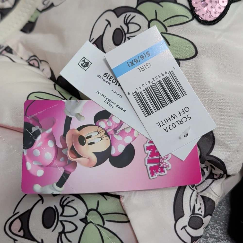 Girls Disney Minnie Mouse Puffer Hooded Jacket Multiple Sizes